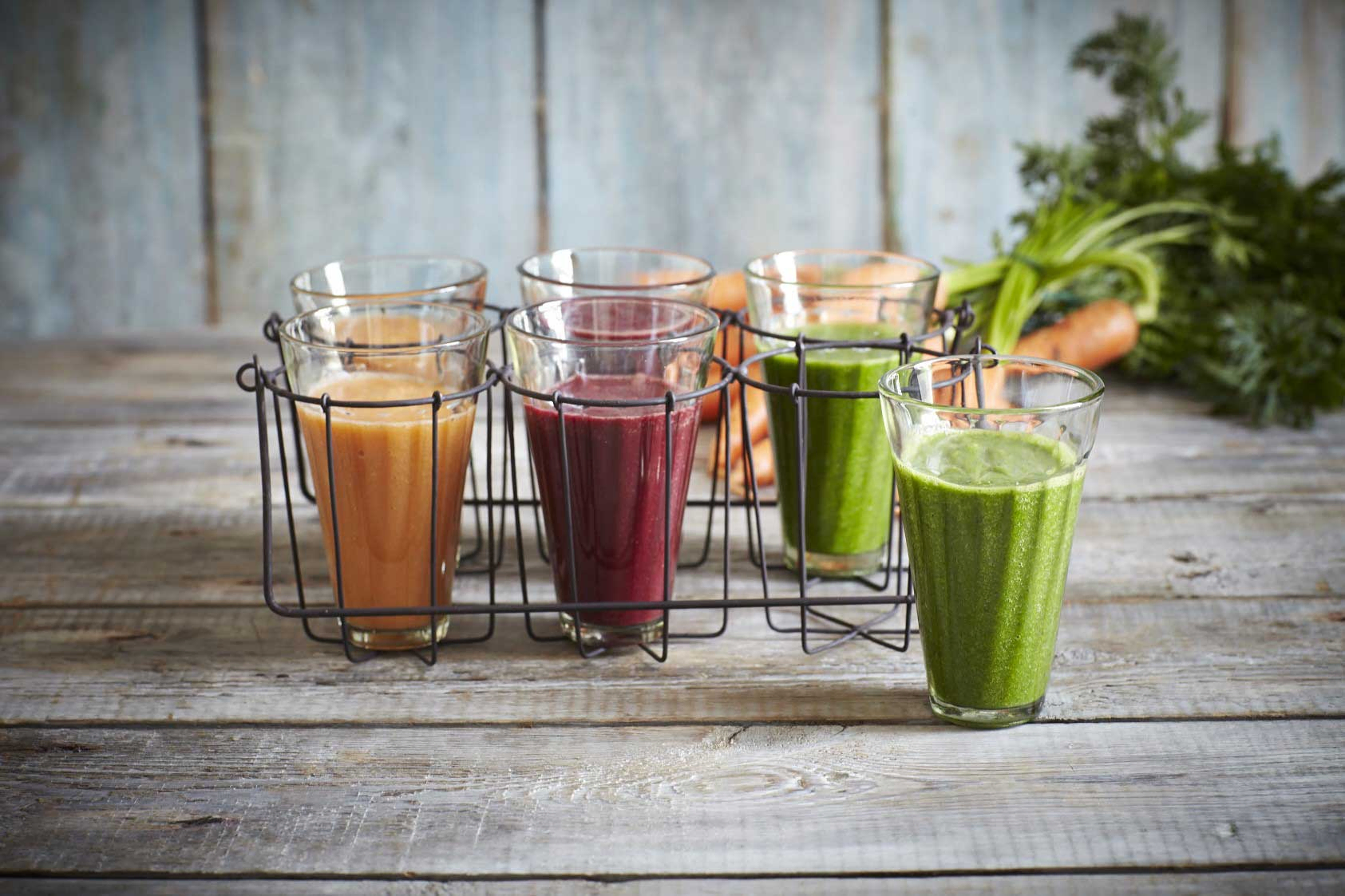 Cups of various smoothies